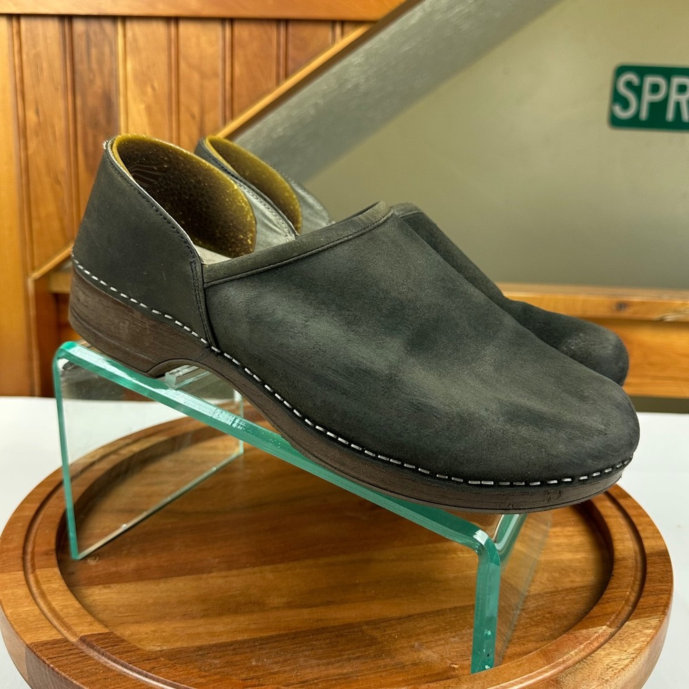 Dansko Brenna Wide Dark Charcoal Nubuck Leather Clogs Size 42